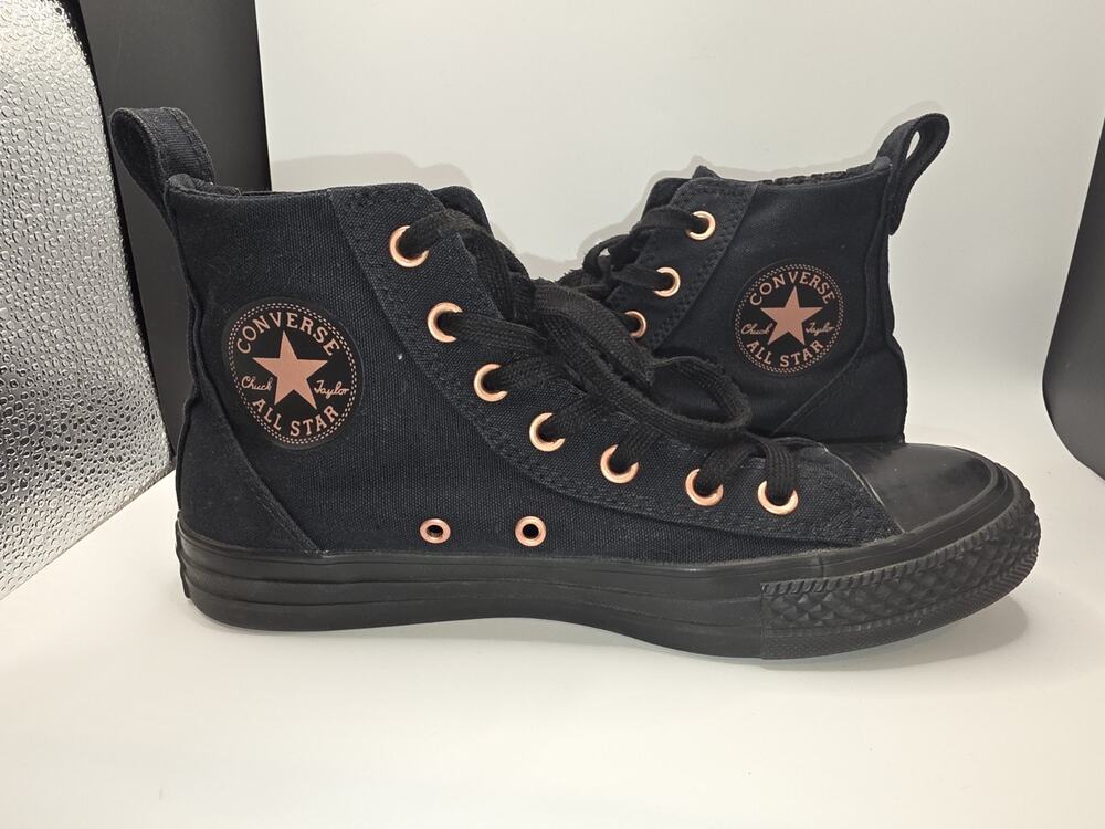 Converse Chuck Taylor High Top Black Mono Rose Gold Eyelets Women’s 8 RARE